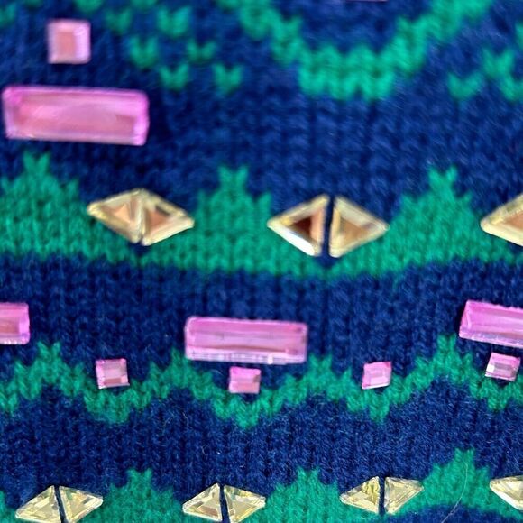 TALBOTS Blue Green Jeweled Crystal Embellished Sweater S Petite Lambswool Blend - Picture 5 of 14